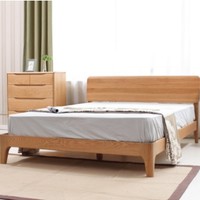 双11预售：维莎 w0430-1 白橡木双人床+床头柜*2+床垫 1.8米