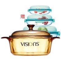 VISIONS 晶彩透明锅 康宁 1.25L晶彩透明锅双耳耐热玻璃汤锅