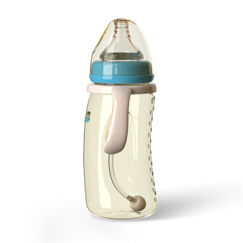 伊斯卡尔(EASYCare)PPSU婴儿奶瓶 宽口径防摔带把手企鹅吸管哺乳瓶 260ml蓝色 L奶嘴新生儿 6-12个月使用