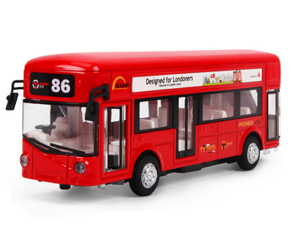 知识花园 汽车玩具  单层巴士合金回力车 红（声光+双门可开）