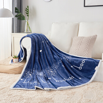 艾薇 毛毯家纺 午睡空调毯毛巾被珊瑚绒盖毯 双人云貂绒毯子 蒲公英蓝 200*230cm