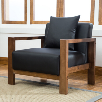 多瓦娜（DOWANA）沙发 小户型实木沙发 休闲办公沙发新中式家具-DWN-S002-1黑色 单人位