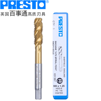 百事通（PRESTO）进口含钴镀钛螺旋槽丝锥M36.0X4.0高速钢机用螺旋丝攻