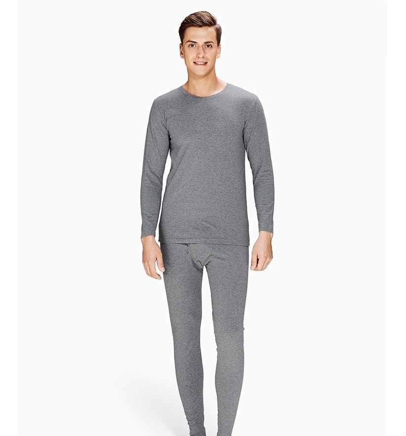 InteRight 男士棉弹净色圆领内衣套装