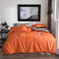 A.Banana 60支贡缎纯色简约双拼撞色长绒棉四件套 床单被罩枕套套装60s 亮橙色 1.5米/5英尺床