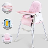 寶寶餐椅 嬰兒吃飯椅子(櫻花粉色, （帶輪子+PU皮坐墊）)