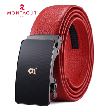 MONTAGUT 梦特娇 皮带男士休闲自动扣外穿本命年红腰带礼盒牛皮商务裤带R743110061A红色