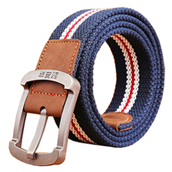 半支烟户外运动休闲帆布腰带男士针扣皮带 青少年学生潮流时尚裤腰带1潮B-170551蓝白条115厘米 宽3.8厘米