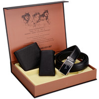 七匹狼男士皮带三件套精装礼盒套装 自动扣皮带+头层牛皮短款钱包+钥匙包L717 黑色