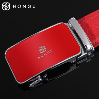 红谷 HONGU 男士腰带头层牛皮自动扣时尚魅力红腰带 休闲简约本命年红皮带 H2121162大红