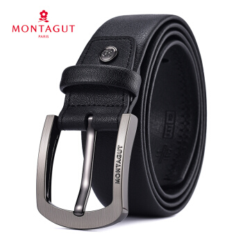 梦特娇（MONTAGUT）皮带男针扣青年软牛皮休闲裤带男士腰带百搭中年R743130021A8黑色