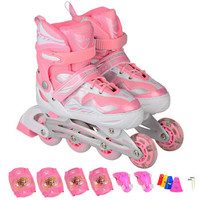 乐士（ENPEX) 溜冰鞋 儿童 成人 轮滑鞋 男女闪光轮旱冰鞋滑冰鞋  M号 粉色（送护具路障）