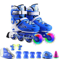 纬球 溜冰鞋儿童轮滑鞋可调节直排旱冰鞋前轮单闪WQ-T1702-B-L蓝色L码