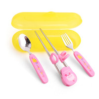 蔓葆（mambobaby）儿童餐具 婴儿勺子不锈钢宝宝辅食训练筷子叉勺套装组合 粉色新生儿 *6件