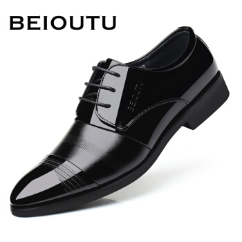 北欧图（ BEIOUTU）男士商务休闲英伦正装低帮尖头系带结婚皮鞋 6708 黑色 42