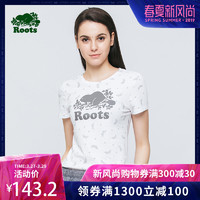 roots春夏新款女式青春时尚滿版印花短袖T恤RC38030043