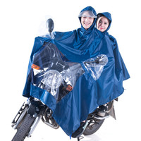 正招户外骑行电动电瓶摩托车雨衣男女式双人雨披加大加厚 藏青色 *3件