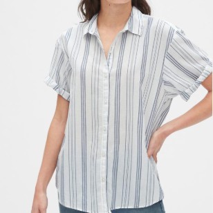 Gap 盖璞 464214 女士休闲条纹卷边短袖衬衫