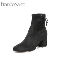 FRANCO SARTO女鞋冬季新款优雅后系带修型拼接粗高跟短靴A0558