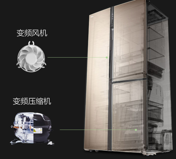 小编精选:tcl bcd-502wepz50 双变频 风冷三循环 三门冰箱 502升
