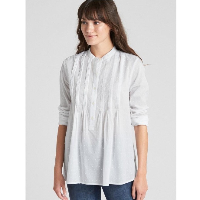 Gap 盖璞 纯棉提花波点细褶裥套头衬衫