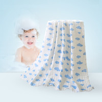 AUSTTBABY 婴儿浴巾 纯棉加厚6层纱布毛巾被子盖毯宝宝新生儿用品柔软吸水 蓝色云朵