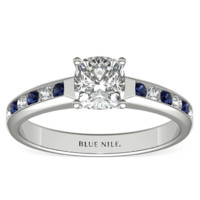 Blue Nile 1克拉垫形钻石+蓝宝石白金钻戒托 婚戒