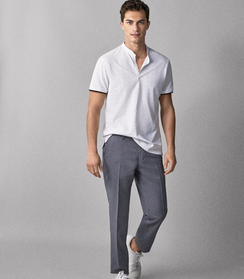 Massimo Dutti 00748351250 男士印花棉质POLO衫