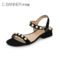 C.BANNER/千百度夏季新品商場同款絨面珍珠低跟涼鞋A8397303
