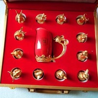 茗师集  十二生肖白酒杯套装 陶瓷只骨瓷  酒杯+皮箱