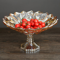 欧式水晶玻璃果盘创意现代客厅家用高脚水果盘轻奢大号零食盘子