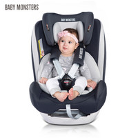 6babymonsters汽车婴儿儿童安全座椅0-3-4-12岁360度旋转可躺卧isofix硬接口调节加厚侧防 浪漫灰色
