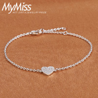 Mymiss簡單愛 925銀手鏈女 韓版時尚可愛心形手鏈手飾品 生日禮物
