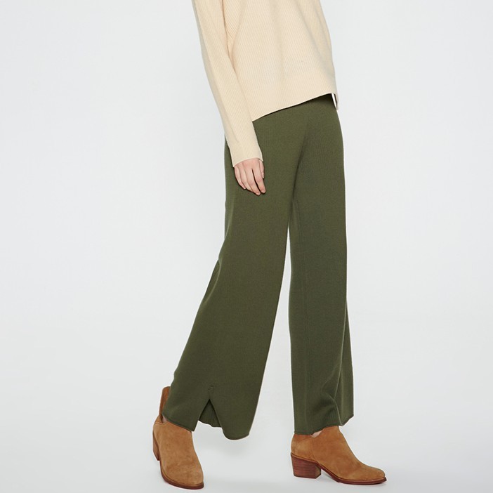 ME&CITY 549824 女装纯羊毛开叉毛织长裤