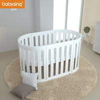 法国babysing婴儿圆床可拼接大床宝宝bb游戏床变书桌全榉木婴儿床 绅士白
