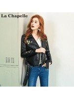 La Chapelle 拉夏贝尔 20011704 女士刺绣机车皮衣夹克