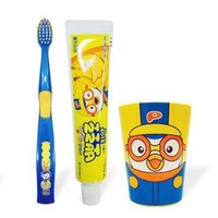Pororo 啵乐乐 儿童牙具三件套 （水果牙膏*1+儿童牙刷*+漱口杯*1）