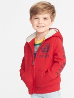 Old Navy 中國官網 男幼兒|仿羊羔絨襯里徽標圖案拉鏈連帽衛衣