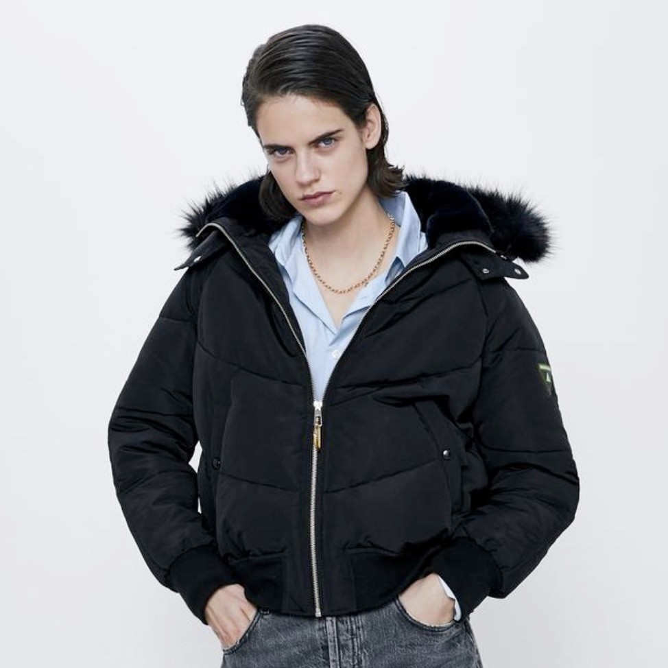 ZARA 08073227800 女款连帽棉服大衣外套