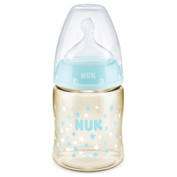 NUK宽口径PPSU彩色奶瓶150ml配防胀气奶嘴(0-6个月硅胶中圆孔)星星款
