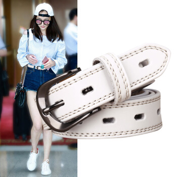 斯提亚（STIYA）皮带女士韩版装饰简约百搭牛皮腰带女时尚针扣细腰裤带免打孔 891S081004白色
