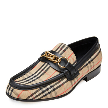 BURBERRY 巴宝莉/博柏利 女士黑色牛皮棉拼接1983格纹链环休闲便鞋 80070771 4.5/37.5
