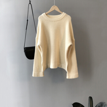 堡晟 2019秋季新款女装新品针织衫女纯色百搭显瘦气质圆领针织毛衣女 HCZCX9200 米白 均码