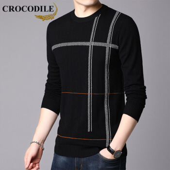 鳄鱼恤（CROCODILE）羊毛衫 男士2019秋冬时尚潮流休闲圆领毛衣 2013-X9761 黑色 M