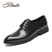 宾度（J.Benato）男士英伦系带商务正装皮鞋男尖头婚鞋 V8R401 黑色 40