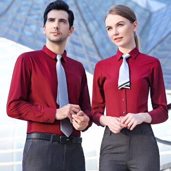 AUDDE 2019秋季新款女装新品衬衫女上衣开衫商务职业装长袖工作衬衣修身 cchXZ91 男酒红色衬衫 4XL