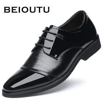 北欧图（BEIOUTU）商务休闲英伦时尚舒适亮漆皮正装皮鞋男 6806 黑色 43