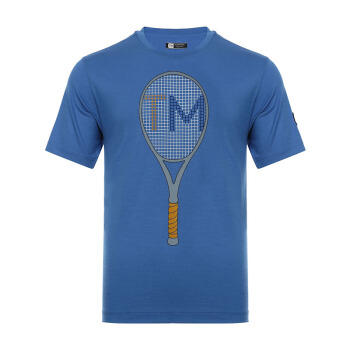 Z ZEGNA 杰尼亚 奢侈品 19新款 男士矢车菊蓝网球拍图案羊毛圆领短袖T恤 VS390 ZZT63R 6R1 M码