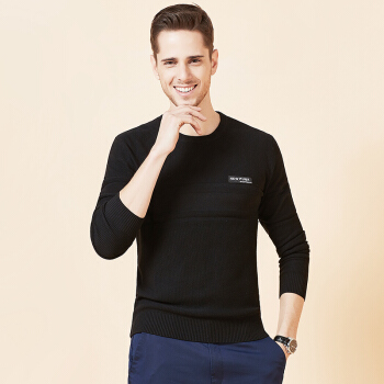 相思鸟 xiangsiniao 毛衫男圆领修身黑色百搭微弹简约休闲针织衫基础百搭款 S1黑色 180/96A