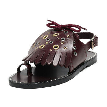 BURBERRY 巴宝莉 女款樱桃紫色皮质平底凉鞋 40646711 36码